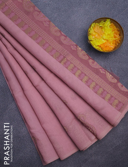 Munga cotton saree pastel pink and mauve pink with woven buttas in borderless style