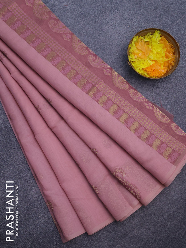 Munga cotton saree pastel pink and mauve pink with woven buttas in borderless style