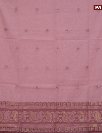 Munga cotton saree pastel pink and mauve pink with woven buttas in borderless style