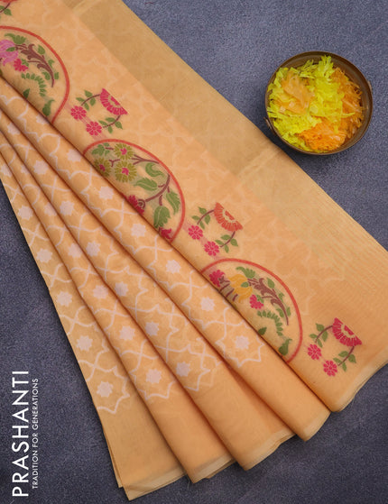 Munga cotton saree pale orange with allover thread weaves in borderless style