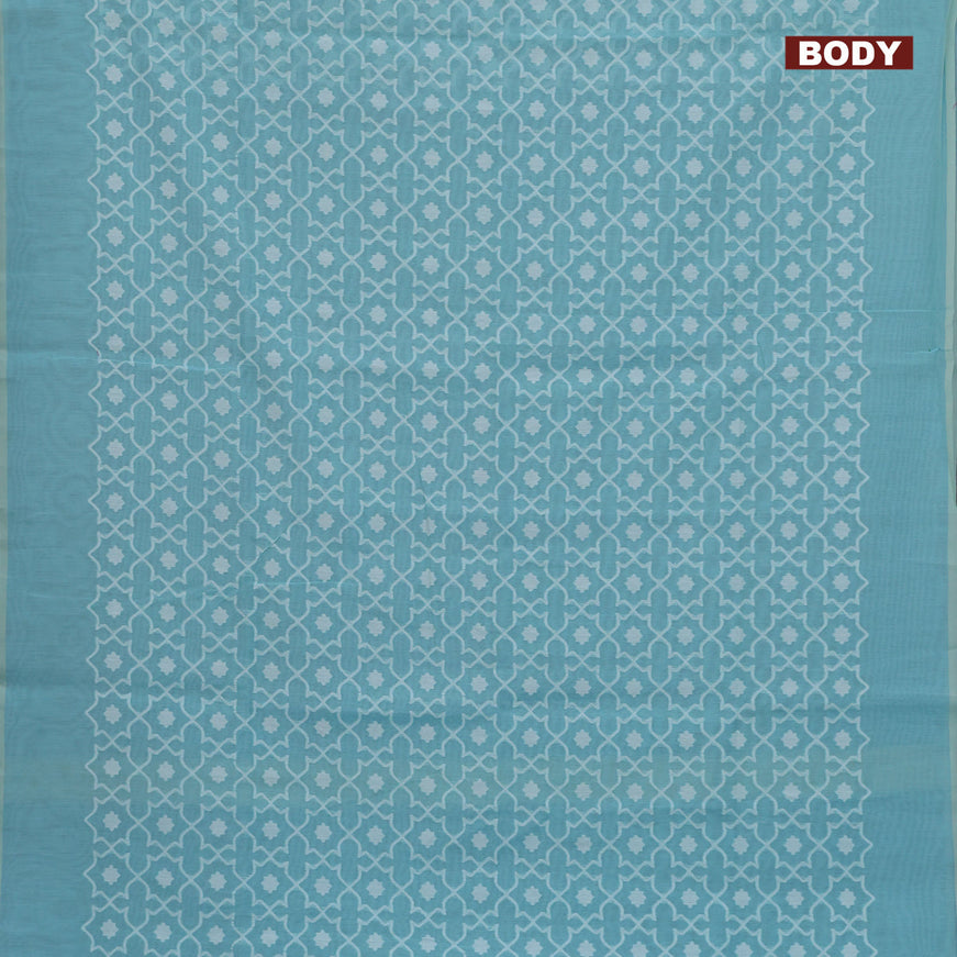 Munga cotton saree light blue with allover thread weaves in borderless style