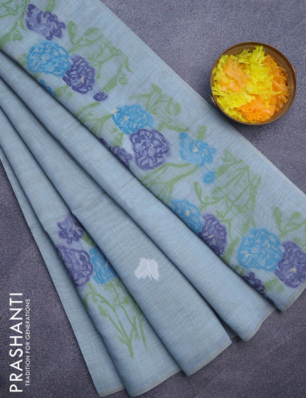 Munga cotton saree pastel blue with allover thread weaves in borderless style