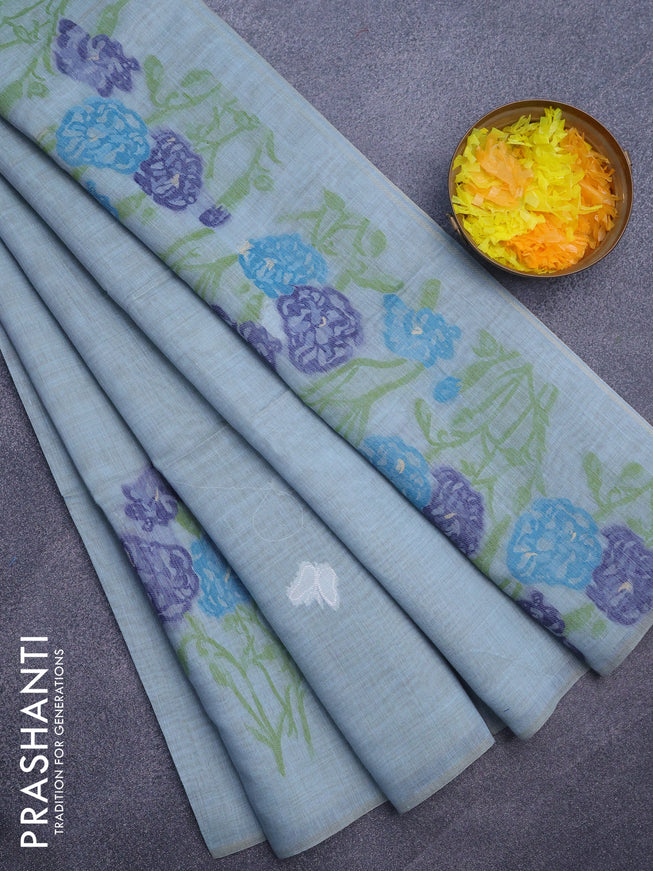 Munga cotton saree pastel blue with allover thread weaves in borderless style