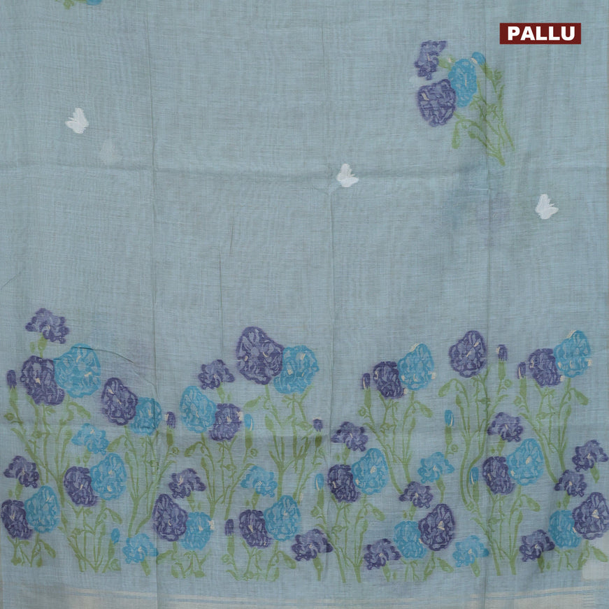 Munga cotton saree pastel blue with allover thread weaves in borderless style