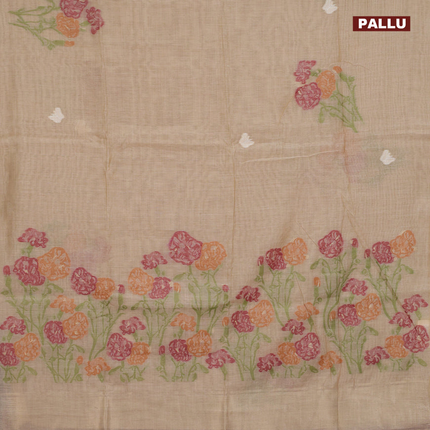 Munga cotton saree beige with allover thread weaves in borderless style