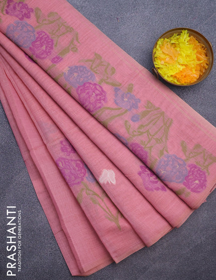 Munga cotton saree pink shade with allover thread weaves in borderless style