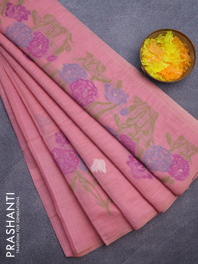 Munga cotton saree pink shade with allover thread weaves in borderless style