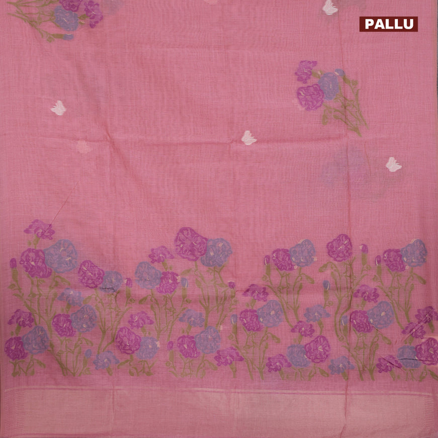 Munga cotton saree pink shade with allover thread weaves in borderless style