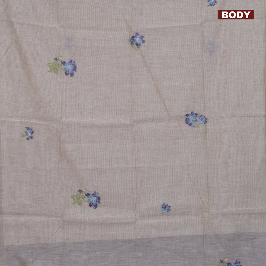 Munga cotton saree beige and dark blue with thread woven buttas in borderless style