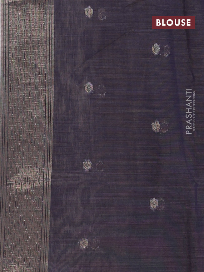 Munga cotton saree beige and dark blue with thread woven buttas in borderless style