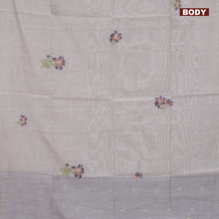 Munga cotton saree beige and dark blue with thread woven buttas in borderless style