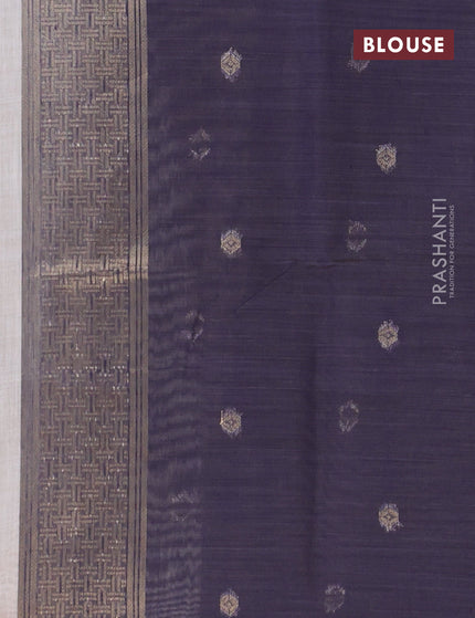 Munga cotton saree beige and dark blue with thread woven buttas in borderless style