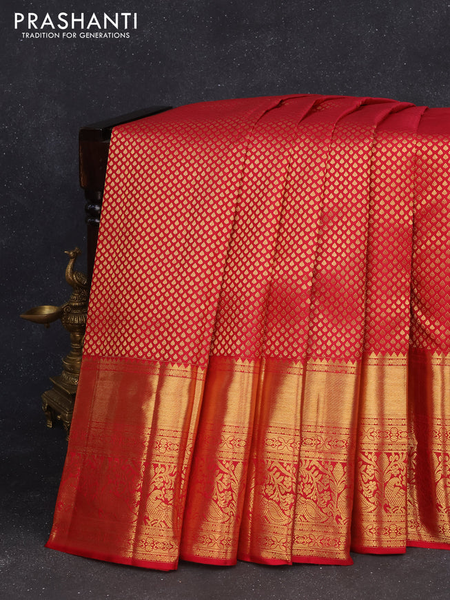 Pure kanchipuram silk saree maroon with allover zari woven butta weaves and long zari woven border