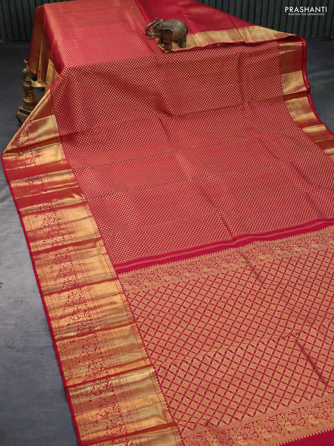 Pure kanchipuram silk saree maroon with allover zari woven butta weaves and long zari woven border