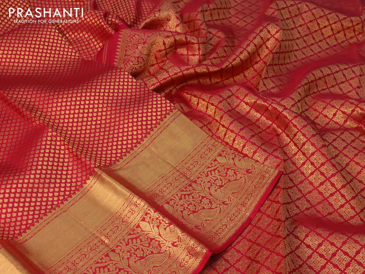 Pure kanchipuram silk saree maroon with allover zari woven butta weaves and long zari woven border