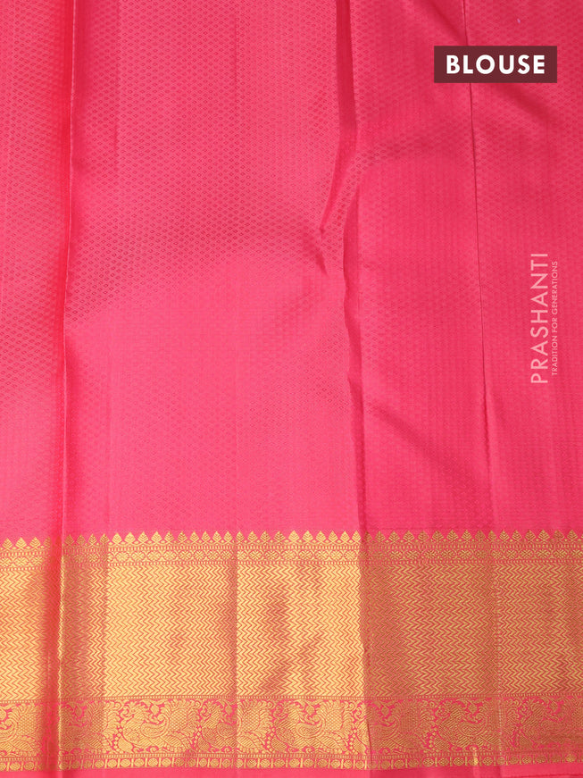 Pure kanchipuram silk saree mustard yellow and pink shade with allover zari woven floral design brocade weaves and zari woven border