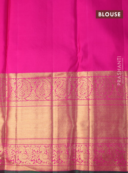 Pure kanchipuram silk saree pink and green with allover zari woven brocade weaves and long zari woven border