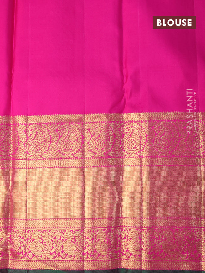 Pure kanchipuram silk saree pink and green with allover zari woven brocade weaves and long zari woven border