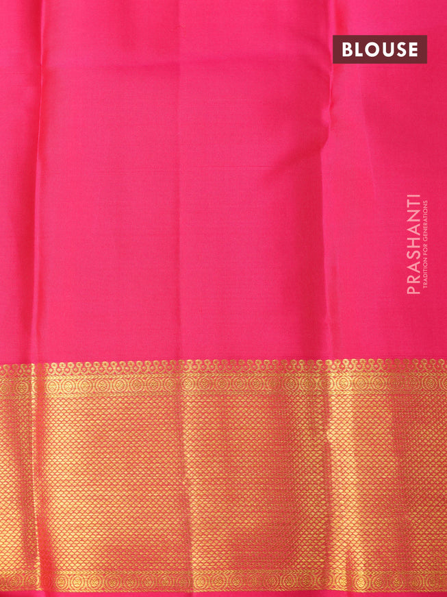 Pure kanchipuram silk saree lime yellow and pink with allover zari woven brocade weaves and zari woven border