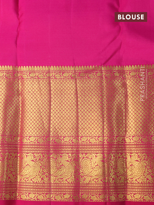 Pure kanchipuram silk saree cream and pink with allover zari woven brocade weaves and long zari woven border