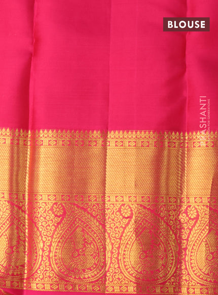 Pure kanchipuram silk saree lime yellow and pink with zari woven buttas and zari woven border