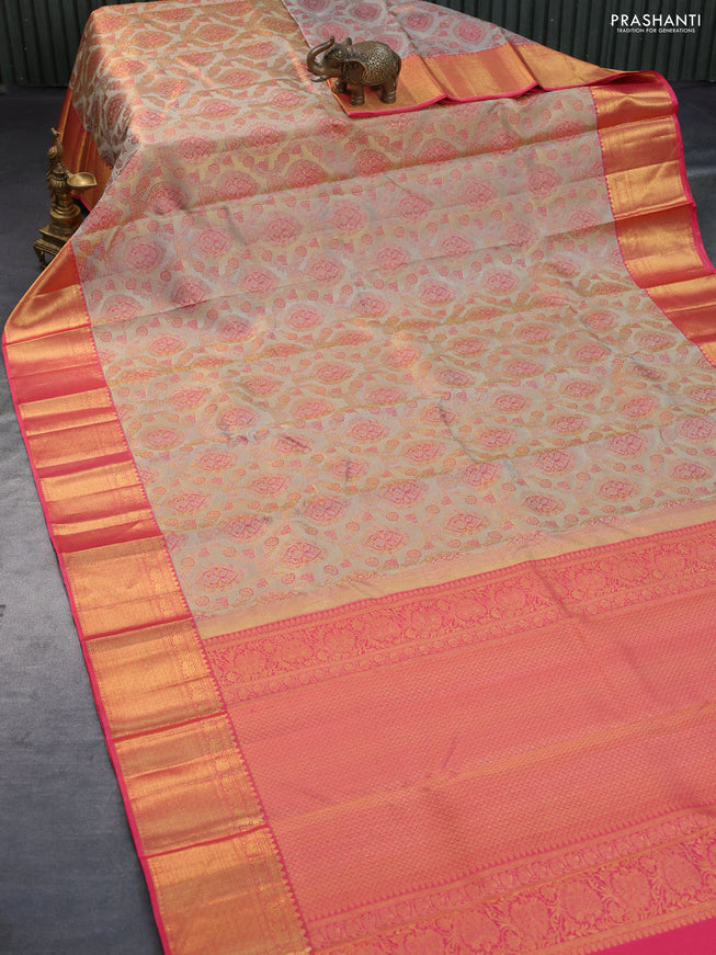 Pure kanchipuram tissue silk saree grey shade and pink shade with allover thread & zari weaves and zari woven border