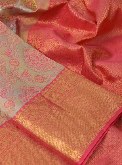 Pure kanchipuram tissue silk saree grey shade and pink shade with allover thread & zari weaves and zari woven border