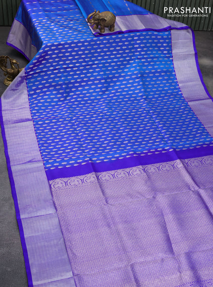 Venkatagiri silk saree dual shade of blue and blue with allover silver zari woven buttas and silver zari woven border