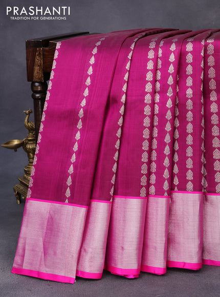 Venkatagiri silk saree dark magenta and pink with allover silver zari weaves and silver zari woven border