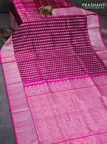 Venkatagiri silk saree dark magenta and pink with allover silver zari weaves and silver zari woven border