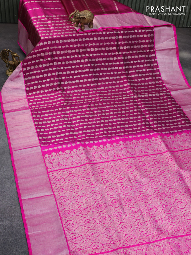 Venkatagiri silk saree dark magenta and pink with allover silver zari weaves and silver zari woven border