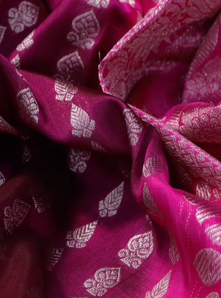 Venkatagiri silk saree dark magenta and pink with allover silver zari weaves and silver zari woven border