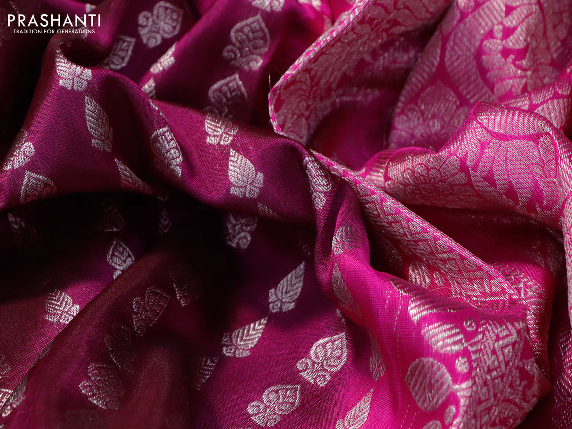 Venkatagiri silk saree dark magenta and pink with allover silver zari weaves and silver zari woven border