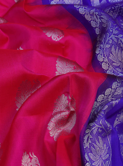 Venkatagiri silk saree candy pink and blue with annam silver zari woven buttas and long silver zari woven border