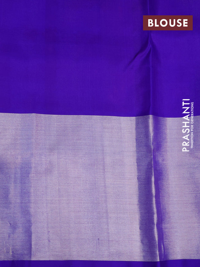 Venkatagiri silk saree candy pink and blue with annam silver zari woven buttas and long silver zari woven border