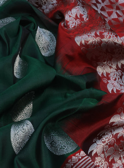 Venkatagiri silk saree dark green and maroon with silver zari woven buttas and silver zari woven border