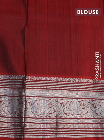 Venkatagiri silk saree dark green and maroon with silver zari woven buttas and silver zari woven border