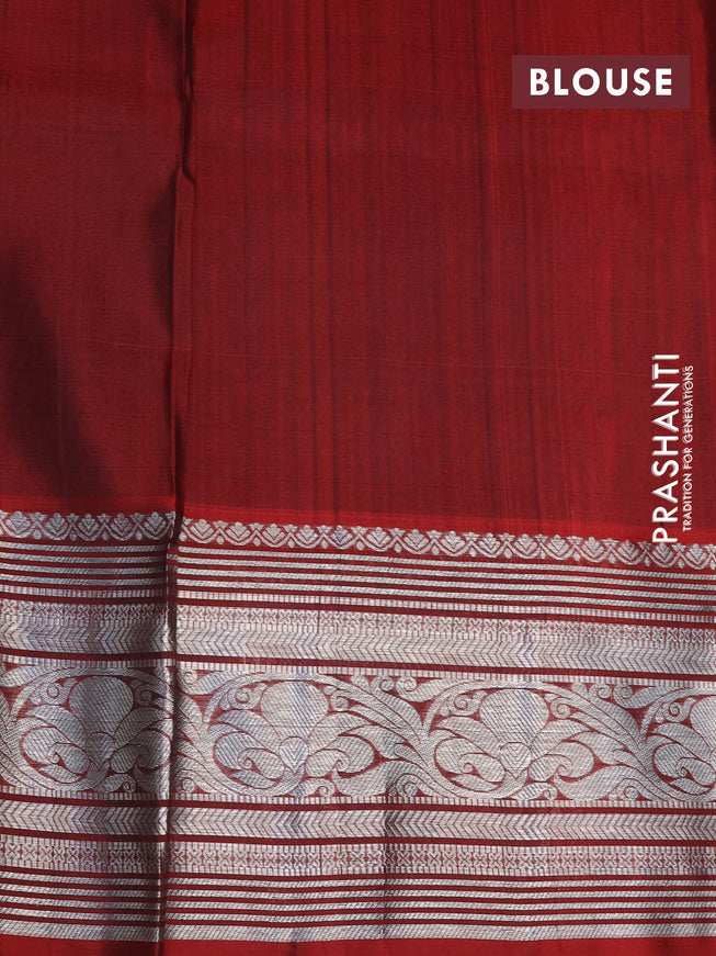 Venkatagiri silk saree dark green and maroon with silver zari woven buttas and silver zari woven border