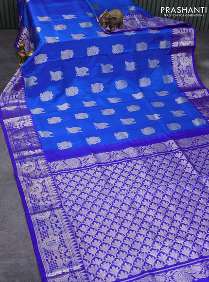 Venkatagiri silk saree dual shade of blue and blue with silver zari woven buttas and silver zari woven border