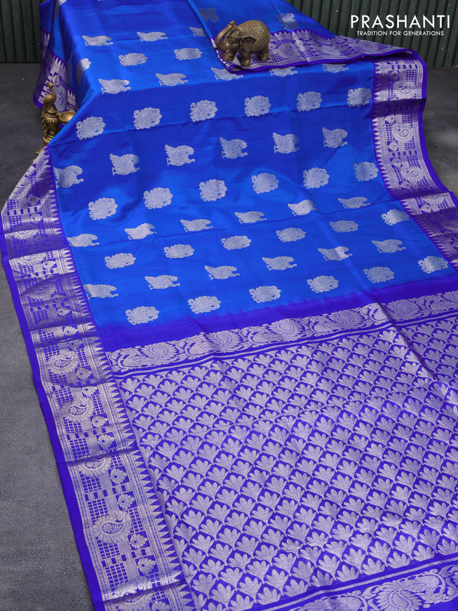 Venkatagiri silk saree dual shade of blue and blue with silver zari woven buttas and silver zari woven border