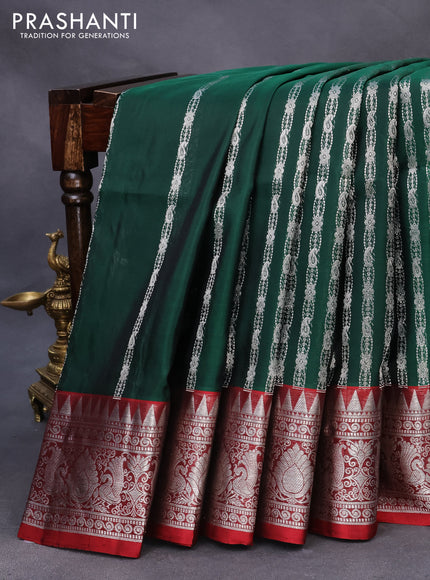 Venkatagiri silk saree dark green and maroon with allover silver zari weaves and rich silver zari woven border