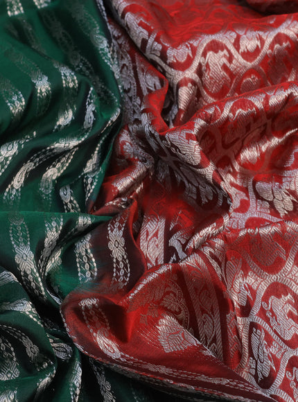 Venkatagiri silk saree dark green and maroon with allover silver zari weaves and rich silver zari woven border