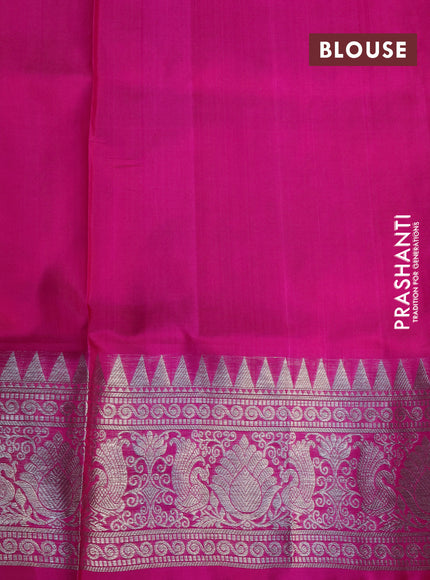 Venkatagiri silk saree dual shade of pinkish orange and pink with allover silver zari weaves and rich silver zari woven border