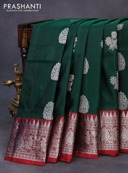 Venkatagiri silk saree dark green and maroon with silver zari woven buttas and rich silver zari woven border