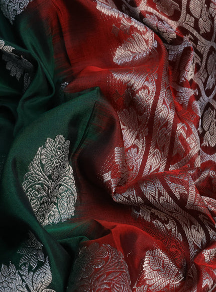 Venkatagiri silk saree dark green and maroon with silver zari woven buttas and rich silver zari woven border