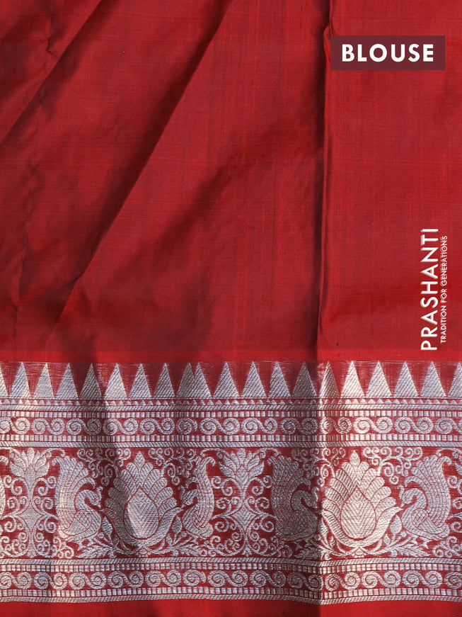 Venkatagiri silk saree dark green and maroon with silver zari woven buttas and rich silver zari woven border