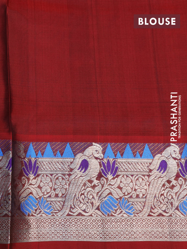 Venkatagiri silk saree dark green and maroon with silver zari woven buttas and silver zari woven paithani border