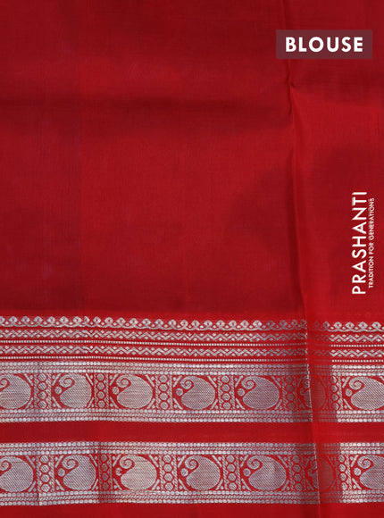 Venkatagiri silk saree cs blue and red with allover silver zari woven butta weaves and rich zari woven border