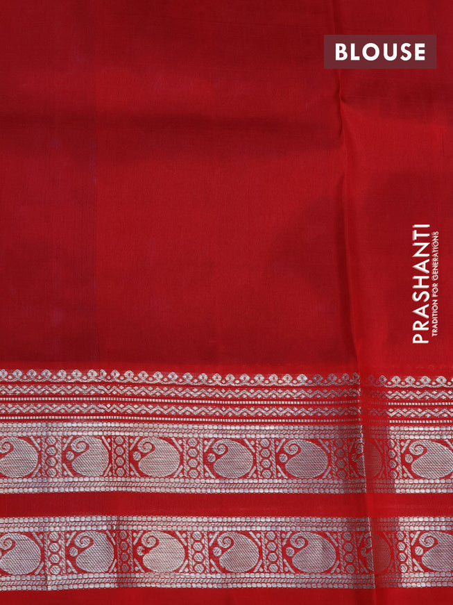 Venkatagiri silk saree cs blue and red with allover silver zari woven butta weaves and rich zari woven border