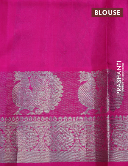 Venkatagiri silk saree dual shade of purple and pink with allover small silver zari checked pattern and rich annam silver zari woven border